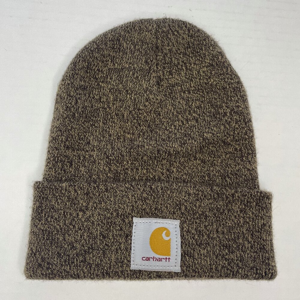 Carhartt A18 Beanie Acrylic Watch Hat Brown Knit Cuffed Cap Patch Logo One Size